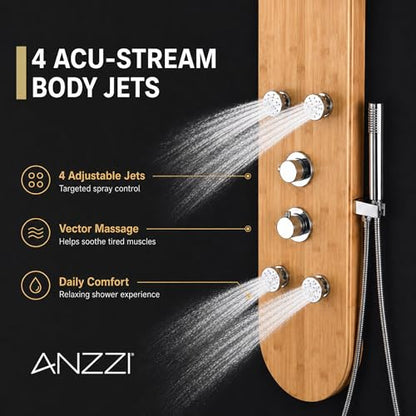 ANZZI 52" Shower Panel, Crane Series, Full Body Shower Panel With Heavy | Equipped With Four Acu Stream Jets That Deliver A Powerful, Dual Chrome Finish Controls, Massage Experience - color: Bamboo, style: 4 Jets