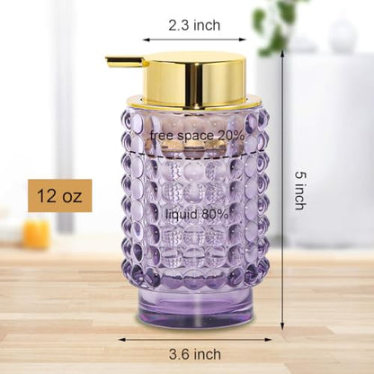 Glass Foaming Soap Dispenser, Purple Foam Hand Soap Dispenser, Bathroom 12 Oz Large Bottle with Gold Pump, Refillable Lotion Pump Container for Bathroom, Kitchen,Hand Soap, Dish Soap, Shampoo - color: Purple
