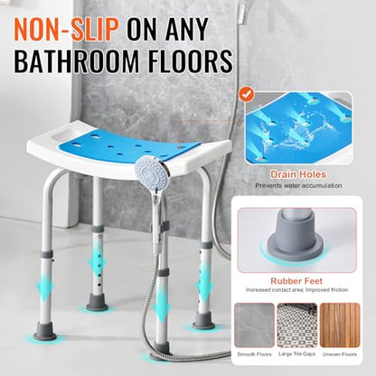 VEVOR Shower Chair, Adjustable Height Shower Stool, Shower Seat for Inside Shower or Tub, Non-Slip Bench Bathtub Stool Seat for Elderly Disabled Handicap, 350 LBS Capacity - size: 350 lbs Bench