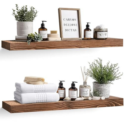 Solid Wood Floating Shelves, 36 Inch Wall Shelves, Set of 2, Brown | 8 Inch Deep, 1.6 Inch Thick, Extra-Wide Display Space, Mounting Hardware Included, For Kitchen, Bathroom and Living Room - color: Brown, size: 36x8x1.6