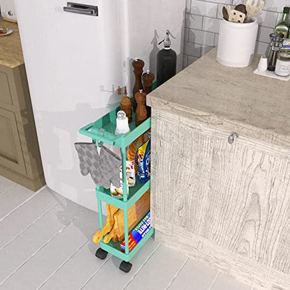 Simple Houseware 3-Tier Slim Rolling Cart w/Handle 5.5" Wx27.5 H, Turquoise | Storage Cart for Narrow Space (5.5-Inch Wide) Kitchen, Bathroom, Laundry Room - color: Turquoise