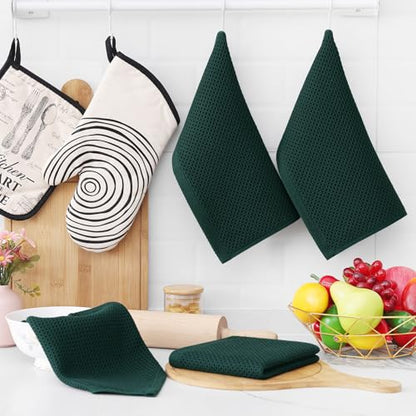 Homaxy 100% Cotton Waffle Weave Kitchen Dish Cloths, 9-Pack, Blackish Green | Ultra Soft Absorbent Dish Towels, Quick Drying Dish Rags with Hanging Loop, 12 x 12 Inches - color: Blackish Green, size: 12 x 12 - 9 Pack