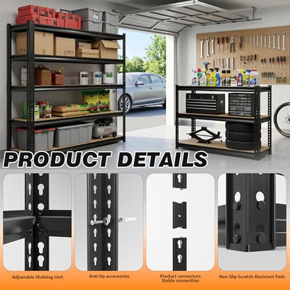 5-Tier Heavy Duty Metal Storage Shelves, 3100 lbs Total Capacity, 48" W x 24" D x 72" H Adjustable Utility Shelving Unit for Garage, Basement, Warehouse & Commercial Kitchen - size: 48Wx24Dx72H
