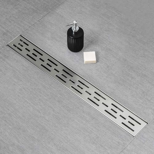 SaniteModar Linear Shower Drain 72 inch Brushed with Brick Pattern Grate | AISI 304 Stainless Steel Brushed Linear Dain Rectangle Shower Floor Drain with Hair Strainer and Leveling Feet - size: 72 inch