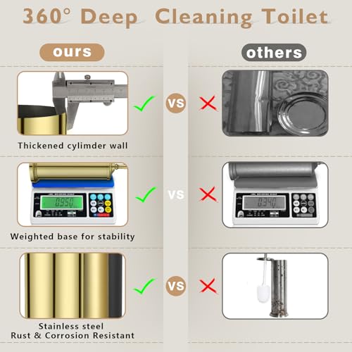 Gold Toilet Brush and Holder Set，Toilet Bowl Brush and Holder | Heavy Duty Toilet Brush for Bathroom, Stainless Steel Toilet Cleaner Brush,Deep Cleaning,Space Saving,Covered Brush - color: Gold01