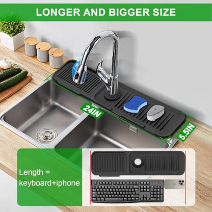 Sink Splash Guard, 5°Slope Silicone Draining Mat for Kitchen Sink, 24 inch Sink Faucet Mat, Silicone Sink Faucet Mat Splash Guard, Sink Water Splash Guard, Sink Accessories for Kitchen, Bathroom