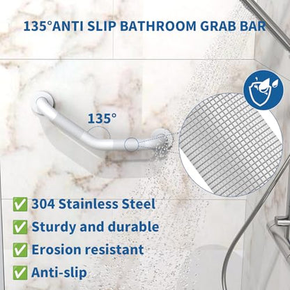 16 Inch Angled Shower Grab Bar White, Munzong 2 Pack Anti Slip Bathroom Grab Bar, Knurled Bathroom Balance Bar,Safety Hand Rail Support Handicap Elderly Injury Senior Assist Bath Handle-1.25” Tube | 2 Pack Knurled Bathroom Balance Bar Safety Hand Rail Sup