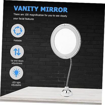 Ipetboom 10X Magnifying LED Makeup Mirror with Suction Cup Bathroom Tabletop Lighted Mirror for Cosmetics Adjustable Brightness Portable Design for Travel and Home Use - size: 40.00X20.00X8.00CM