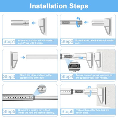 41-103 Inch Tension Curtain Rod, Silver | No Drill, Extra Long, Heavy Duty, Renter Friendly Adjustable - color: Silver, size: 41-103inch