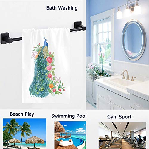 Naanle Beautiful Peacock Pattern Soft Large Hand Towels Multipurpose for Bathroom, Hotel, Gym and Spa (16" x 30",White) - color: Luxuriant Peacock