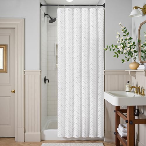 jinchan Small Stall Grey and White Shower Curtain 36x72 Inches Inky Herringbone Chevron Zig Zag Waterproof Fabric Modern Farmhouse Shower Curtains for Bathroom with 7 Hooks - color: Inky Grey, size: 36"W x 72"L (Pack of 1)