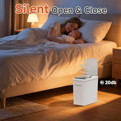 Solar Automatic Bathroom Trash Can: 2.6 Gallon Small Motion Sensor Garbage Can, No Charging Required, Slim Smart Touchless Trash Bin with Lid for Bedroom, Living Room, Office, RV, White - size: 2.6 gallons
