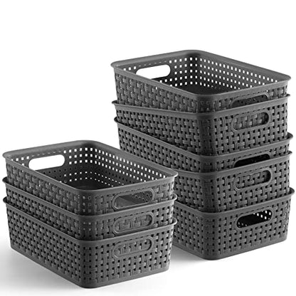 NETANY Plastic Storage Baskets - 8 Pack, Gray, Durable, Easy to Use, Flexible, Multi-Purpose, Ideal for Closets, Cabinets, Shelves, Countertops - color: Gray