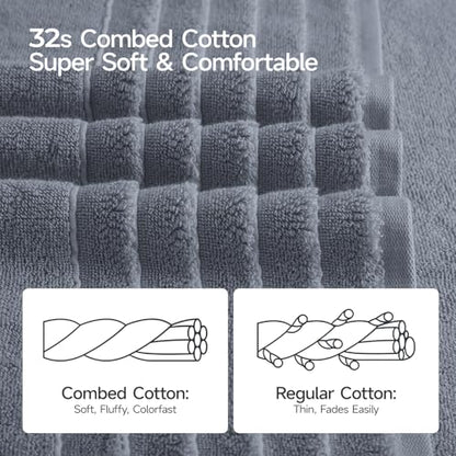ecolook Soft Bath Towels 2 Pack, 100% Cotton Ultra Absorbent & Quick-Drying | Luxury Lightweight with Hanging Loop, Gray towels for Bathroom Shower Gym Travel - color: Light Gray