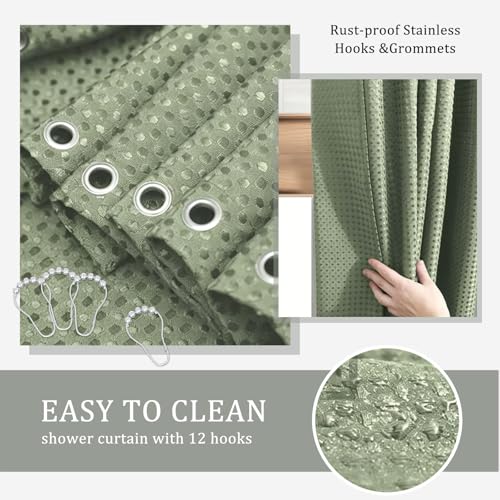 CERBIOR Bamboo Bathroom Accessory Set with Shower Curtain,Green,20PCS | Spiral Set Includes Shower Curtain,Soap Dispenser, Toothbrush Holder, Toothbrush Cup, Soap Dish for Decorative and House Gift - size: Bath Set+Shower Curtain, style: Green