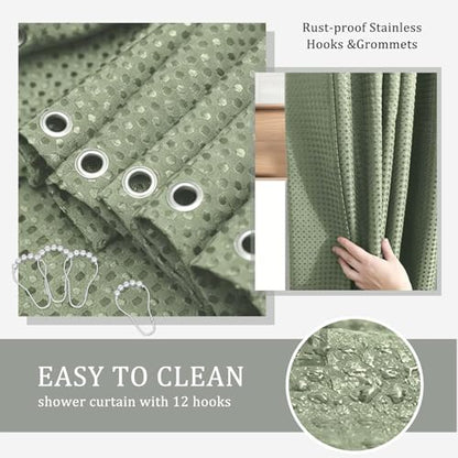CERBIOR Bamboo Bathroom Accessory Set with Shower Curtain,Green,20PCS | Spiral Set Includes Shower Curtain,Soap Dispenser, Toothbrush Holder, Toothbrush Cup, Soap Dish for Decorative and House Gift - size: Bath Set+Shower Curtain, style: Green
