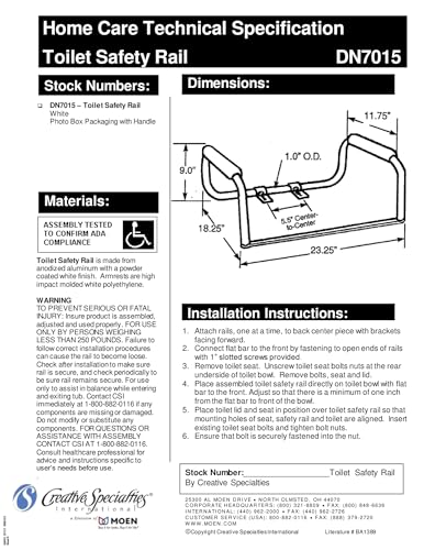 Moen Glacier White Home Care Bathroom Safety Toilet Grab Bar, Toilet Rails for Seniors, DN7015