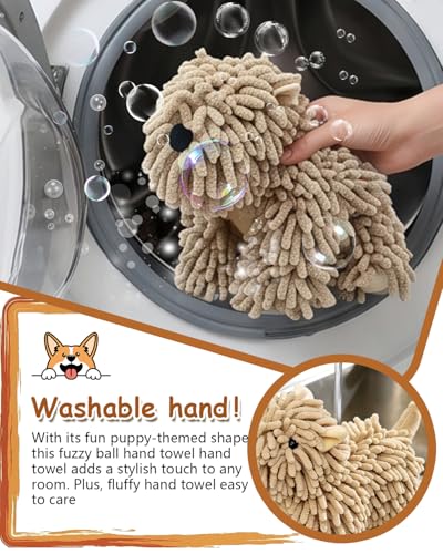 Dog Towel Shaped Hand Chenille Animal Towels for Bathroom Microfiber Puppy Bath Kids Drying Plush Stuffed Paw Absorbent Hands Puppy-Shaped Cute Kitchen Fuzzy Ball Soft Puppy-Themed Shape (Gray) - color: Gray