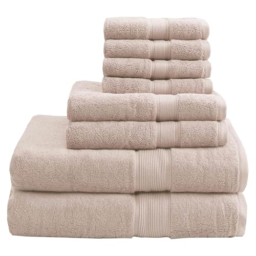 Madison Park 800GSM 100% Cotton Bathroom Bath Towel Set of 8, Blush | Long Staple, Highly Absorbent, Durable Hotel Spa Quality, Quick Dry, Double Stitched Hems, Lint Reducing, OEKO-TEX Certified - color: Blush, size: Multi-Sizes