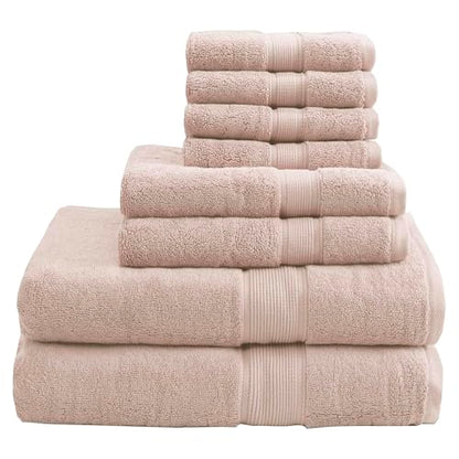 Madison Park 800GSM 100% Cotton Bathroom Bath Towel Set of 8, Blush | Long Staple, Highly Absorbent, Durable Hotel Spa Quality, Quick Dry, Double Stitched Hems, Lint Reducing, OEKO-TEX Certified - color: Blush, size: Multi-Sizes