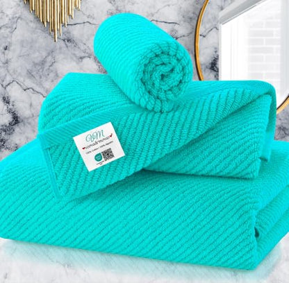 VOOVA & MOVAS 3PC Towel Set, 100% Cotton, Turquoise | 1 Large Bath 30x56 In,1 Soft Hand 18x28 In,1 Absorbent Washcloth 13x13 In, Quick Dry, Thick, With Hanging Loops - color: Turquoise, size: 3 PC Bathroom Towel Set