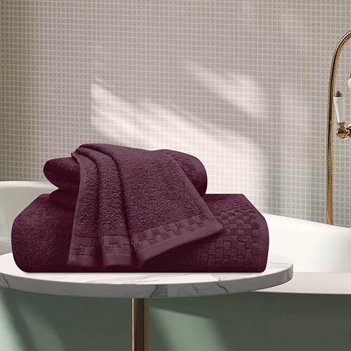 MyOwn Ultra Soft 3 Pack Cotton Towel Set, Contains a Bath Towels 28x55 inch, a Hand Towels 16x24 inch & a Wash Coths 12x12 inch, Ideal Everyday use, Compact & Lightweight - Burgundy - color: Burgundy, size: 3 Pack Set