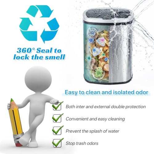 Kitchen Trash Can | Stainless Steel 13 Gallon Trash Can | 50L Touch Free Garbage Can with Lid | Electronic Sensor High Capacity Trash Bin for Bathroom Kitchen Office, Silver - color: Silver