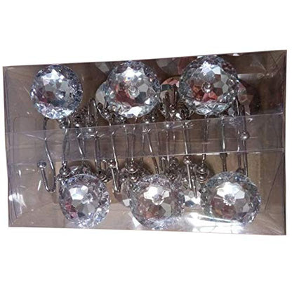 Shower Window Curtain Double Hooks，Stainless Steel Rustproof Crystal Rhinestones Gem Hooks 12-Pack (Rhinestone White)