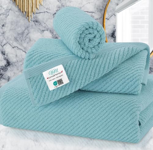 VOOVA & MOVAS 3PC Towel Set, 100% Cotton, Aqua Teal | 1 Large Bath 30x56 In, 1 Hand 18x28 In, 1 Wash Cloth 13x13 In, Quick Dry, Soft, Thick, Bathroom Essentials - color: Jack Frost- Aqua Teal, size: 3 PC Bathroom Towel Set