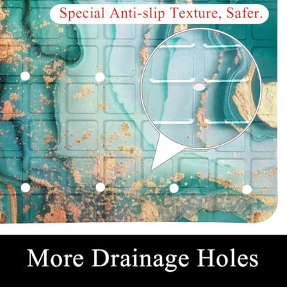 Shower Mat Non Slip 26.8 x 15.1 Inches, Pink Teal Marble Bathtub Mat Shower Stall Mats with Suction Cups and Drain Holes, Non Slip Bath Mat for Tub for Elderly & Kids - color: Multi 12