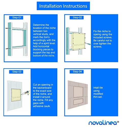 16" x 14" Single Shelf Recessed Shower Niche with Mounting Screws Included, Mounts Flush with 1/2" Backerboard, Ready to Tile, Easy to Install and Waterproof - size: 16" x 14" Single Shelf