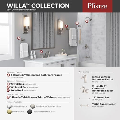 Pfister Willa Single Handle Bathroom Sink Faucet 1 Hole NSF Certified Spot Defense Brushed Nickel Finish with Push & Seal Drain WaterSense Compliant Vanity Faucet LF042MALGS - color: Spot Defense Brushed Nickel, size: 1 Pack
