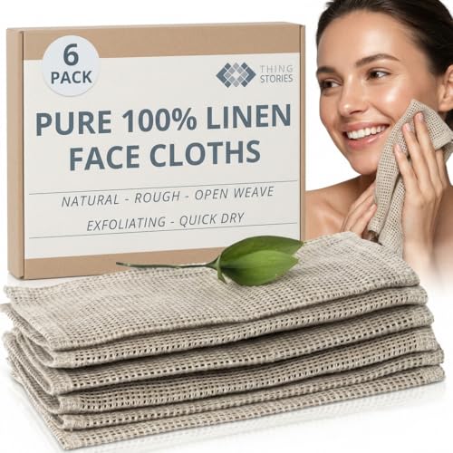 Reusable Makeup Remover Cloths - Pure 100% Linen Washcloths - 6-Pack 8x8-inches Open Weave Washable Face Wipes - Small Linen Exfoliating Face Towels with Hanging Loop - size: 8x8 Inch Washcloths (Pack of 6)