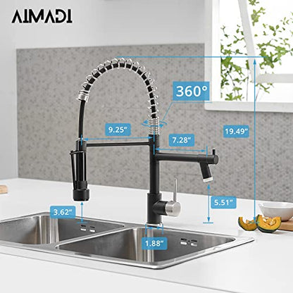 AIMADI Kitchen Faucet Black,Black Stainless Steel Kitchen Faucet | with Pull Down Sprayer,Single Handle Faucet for Kitchen Sink with LED Light - color: Black Nickel, style: with LED Sprayer