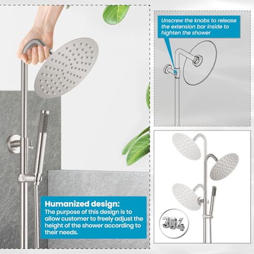 gotonovo 304 Stainless Steel Outdoor Shower Fixtures Exposed,Brushed Nickel | 8 Inch Rain Showerhead with Handheld Sprayer Outdoor Outside Shower Kit System Faucet Head Valve Wall Mount for Pool Backyard - color: Nickel