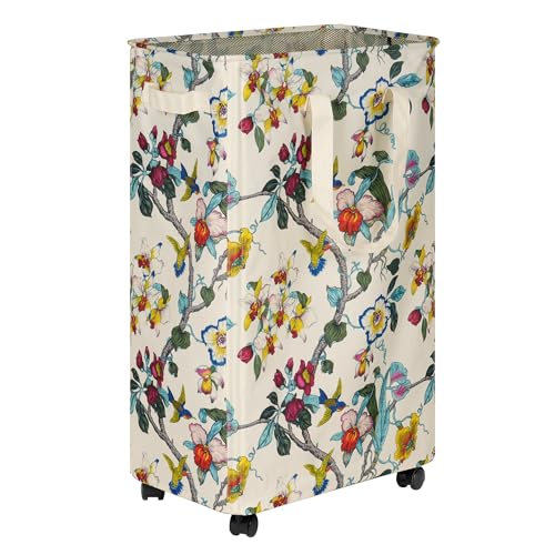 efluky Slim Laundry Hamper with Wheels, Rolling Laundry Basket for Clothes, Small Laundry Basket for Bedroom, Dorm and Laundry Room, 75L (19.8 Gallons) Floral - color: Floral, size: 75L