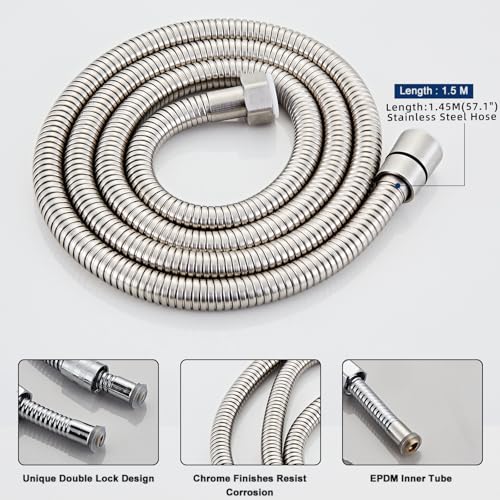 Handheld Shower Head，High Pressure Brushed Nickel Shower Head,Water Saving Detachable Shower Wand with Solid Brass Body and 5 ft Flexible Hose, Easy to Clean and Durable - color: Brushed Nickel
