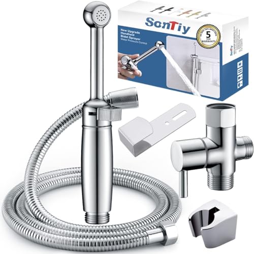 SonTiy Handheld Bidet Sprayer for Toilet, Cloth Diaper Sprayer Set Hand Held Bidet Jet Spray for Toilet with Backflow Preventer, Adjustable Water Pressure Control, Brass 7.2" Hand Bidet Wand, Chrome - color: ‎Polished Chrome