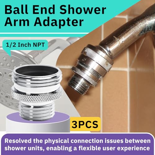 3PCS 1/2 Inch NPT Ball End Shower Arm Adapter for Vintage 14UN & 20UN Arms | Converts To 1/2'' Standard Fittings, Male Pipe Thread Old Style Head