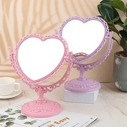 AKOAK Heart-Shaped Cosmetic Mirror, Purple | Plastic, Double-Sided, Rotatable, Lightweight - color: Purple