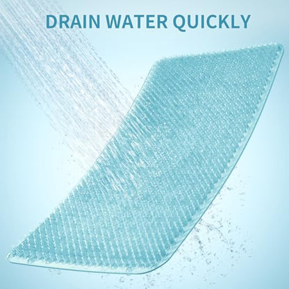 Yolife Shower Foot Scrubber Mat, Anti-Slip Bath Mat with Scrub Bristles, Soft Shower Foot Massager with Strong Suction Cups for Soothe Achy Feet, 25.6" x 13.4" - color: Light Blue, size: 25.6" x 13.4" (Rectangular)