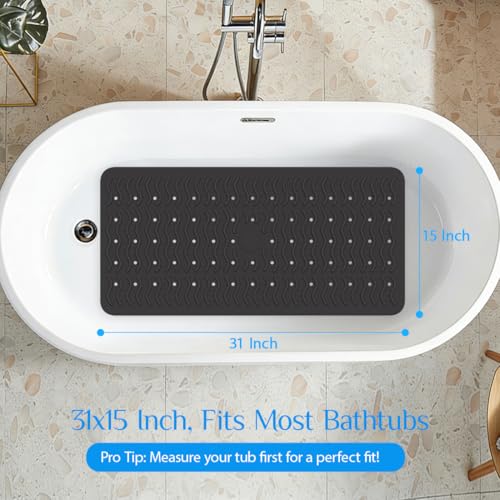 Non Slip Bathtub Mat & Shower Mat, 31x15'' Anti Slip Bath Mat for Tub, Soft TPE Anti-Skid Bathroom Mat with 194 Suction Cups & Drain Holes, Wave-Textured Grip, Machine Washable, Black - color: Black