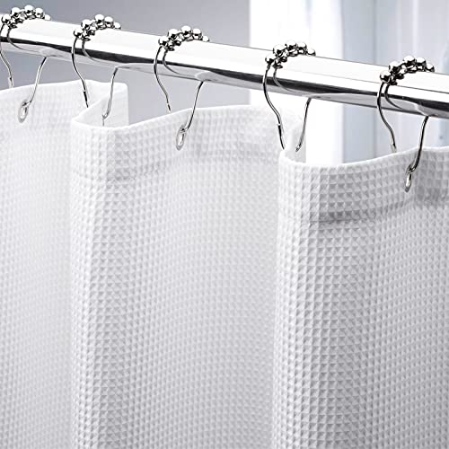 AmazerBath White Waffle Shower Curtain, 36x72 Inches, Fabric Stall Curtain With Waffle Weave, Hotel Quality Bathroom Shower Curtains - color: White, size: 36"W x 72"L (Pack of 1)