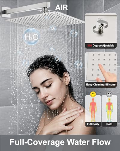 Aolemi Shower System with Rain Head and Handheld,16-Inch,Brushed Nickel | High-Pressure Shower Faucet Set with Dual-Function Handheld,Rough-In Valve,1.8 GPM,Wall-Mount Trim Kit - color: Brushed Nickel, size: 16 Inch
