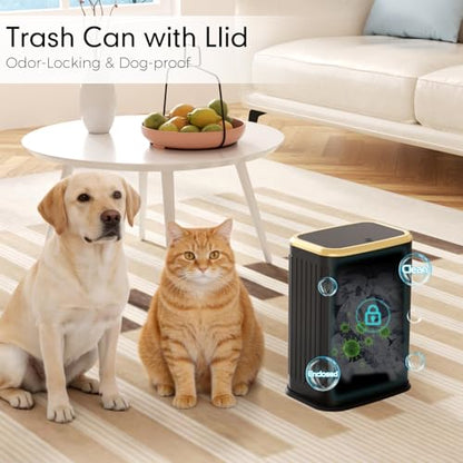 Bathroom Trash Can with Lid 8L/2.1 Gallon Black Trash Can Small Garbage Can with Press Top Lid Slim Stainless Steel Garbage Can with 100 Counts Trash Bags for Bathroom Bedroom Kitchen Office Toilet - color: Black Stripe, size: Press-Top Trash Can