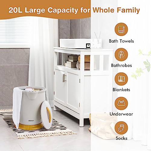 COSTWAY Bucket Style Towel Warmer, Fragrance Holder, Fits up to Two 40” x 70” Oversized Towels, Bathrobes, Blankets, Auto Shut Off, Luxury Towel Warmer for Bathroom, Spa - color: Grey