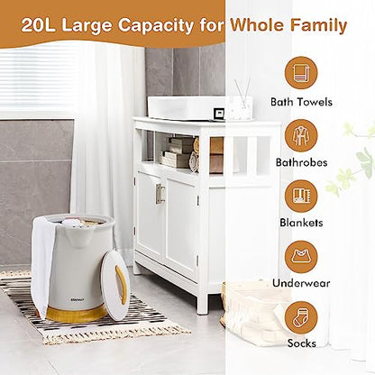 COSTWAY Bucket Style Towel Warmer, Fragrance Holder, Fits up to Two 40” x 70” Oversized Towels, Bathrobes, Blankets, Auto Shut Off, Luxury Towel Warmer for Bathroom, Spa - color: Grey