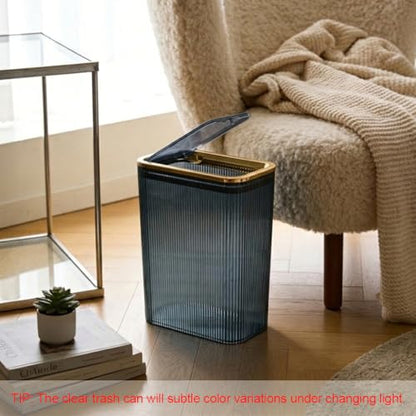 2 Pack Bathroom Trash Can with Lid, Transparent Small Trash Can with Bag Ring, Colorful Plastic Waste Basket for Bathroom, Bedroom, Office, Kitchen – Blue Garbage Can - color: Blue