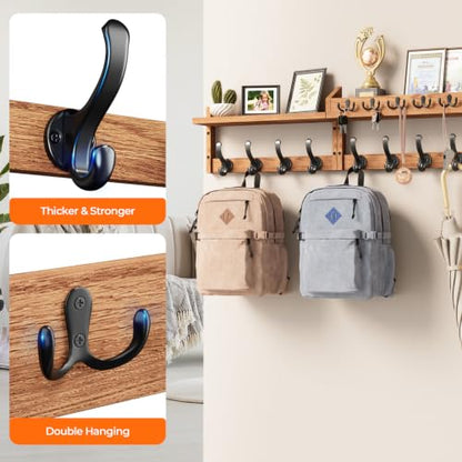 Evermagin 35" Coat Rack Wall Mount with Shelf & 13 Hooks, Entryway, Brown | Wooden Wall Mounted Coat and Key Rack with Hooks, Key Hanger with Mail Holder for Living Room, Mudroom, Bedroom - color: Brown, size: 35 inch