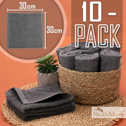 Set of 10 Washcloths Made of 100% Cotton - Soft and Absorbent Face and Hand Towels - Practical for Bathroom and Kitchen - 12 x 12 in, Grey - color: Anthrazit